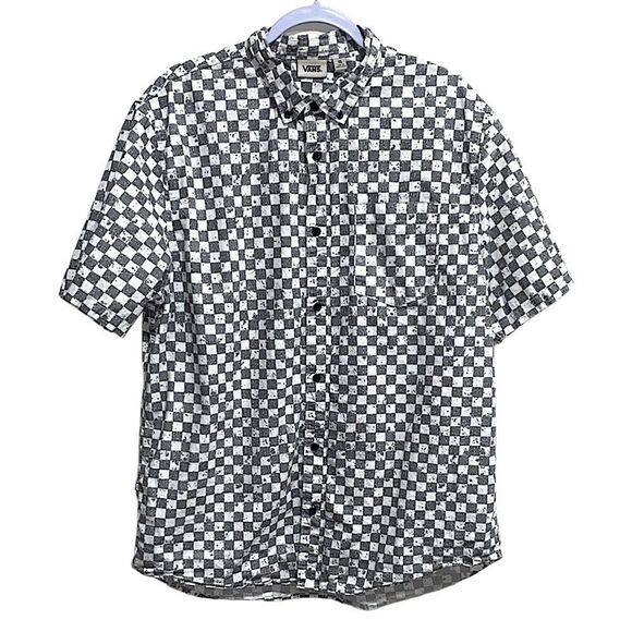 Vans Checkerboard Button Down Shirt Black White Men’s XL Skater Surf - Picture 1 of 14